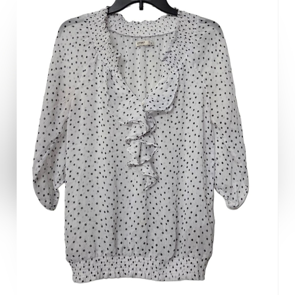 Old Navy Tops - Old Navy White Polka Dot Blouse Size M